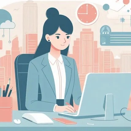 Business woman working behind a computer