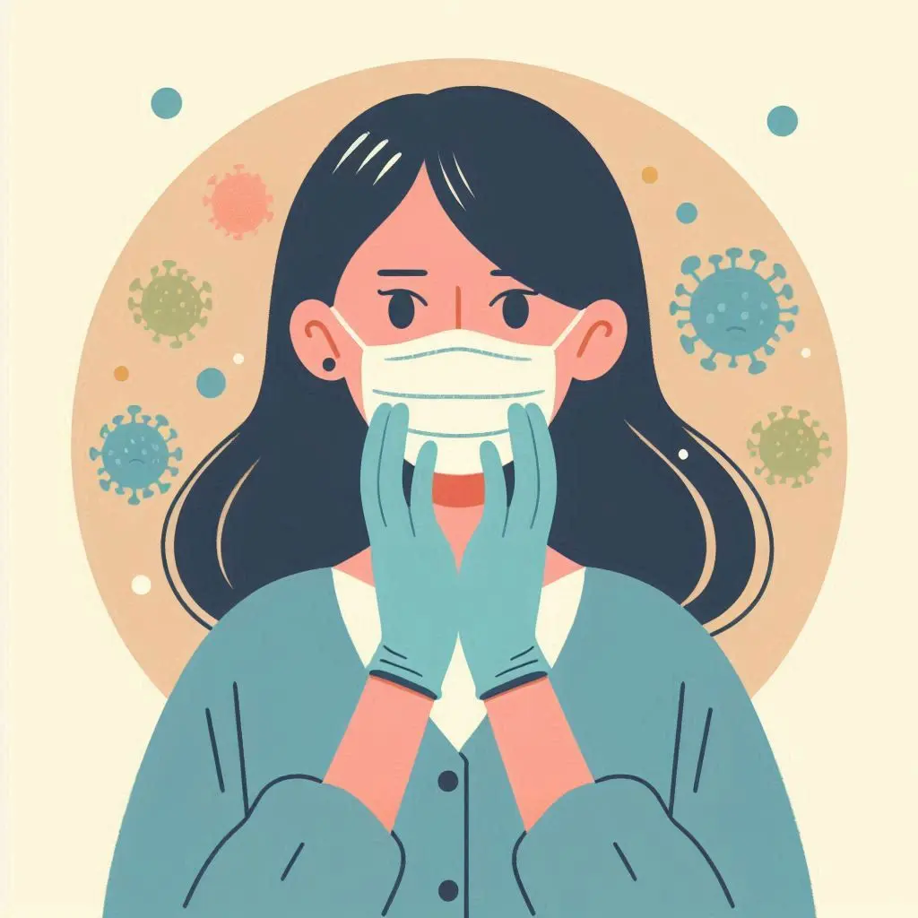 Woman in mask and gloves