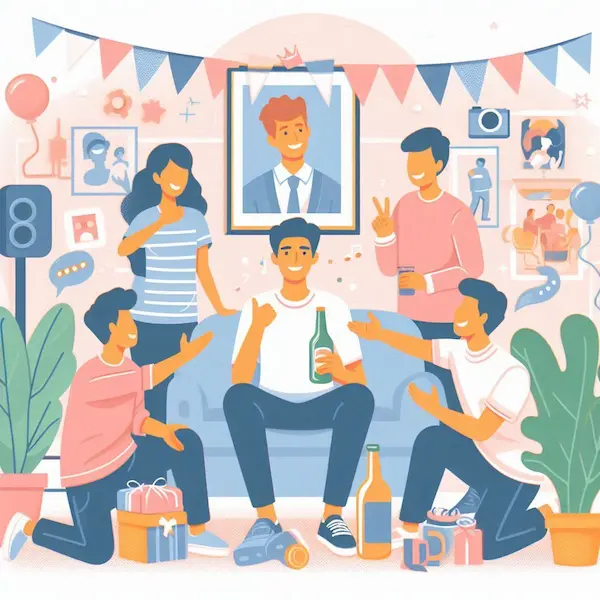 Woman surrounded by people toasting to something